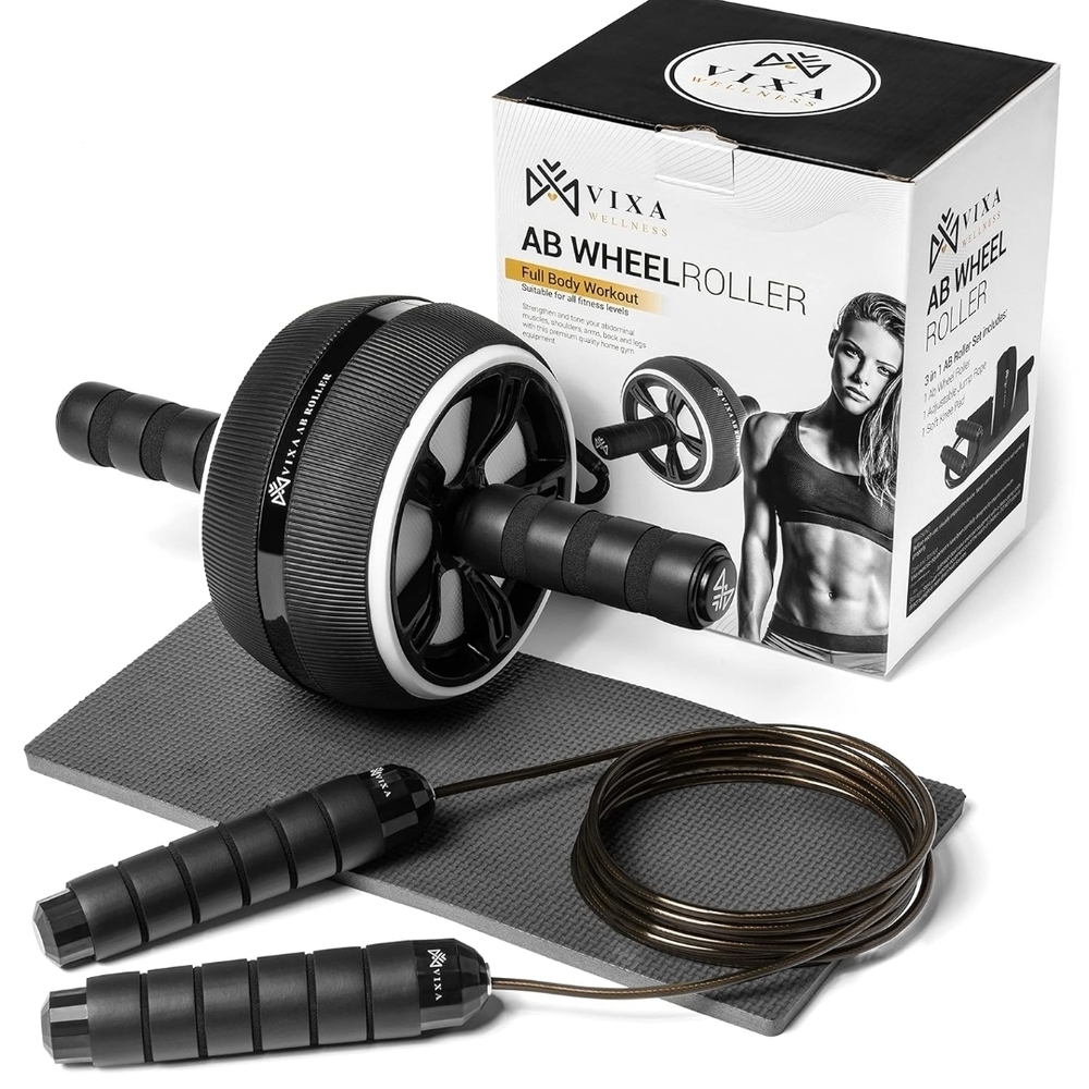 New VIXA AB Wheel Roller Core Workout - Jump Rope - Abdominal Exercise Equipment